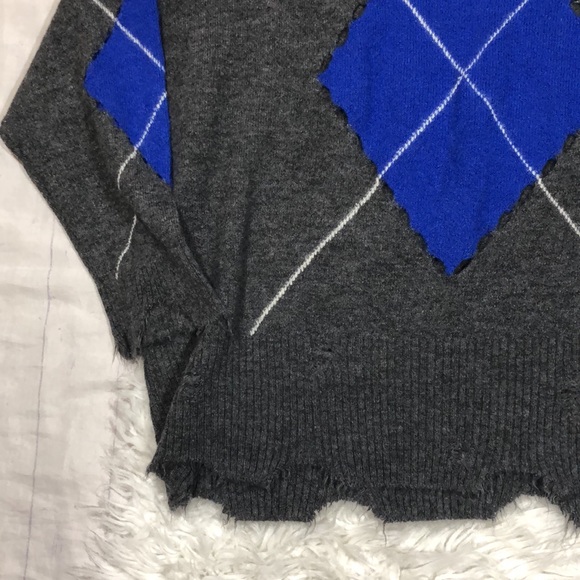 Zara Open Knit Argyle Diamond Distressed Raw Hem Knit Sweater - Picture 11 of 16